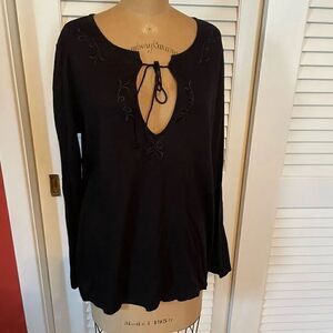 KIAL | black knit top embroidered linen blend NWT M